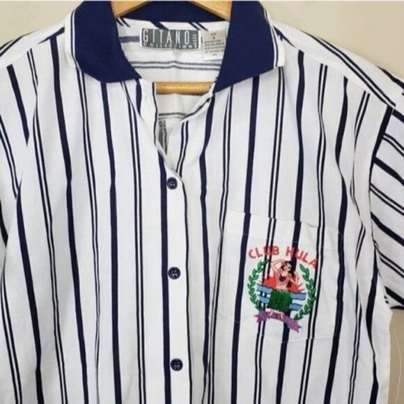 NWT Vintage Gitano | Club Hula Striped Short Sleeve Camp Shirt Size Small - Picture 2 of 6